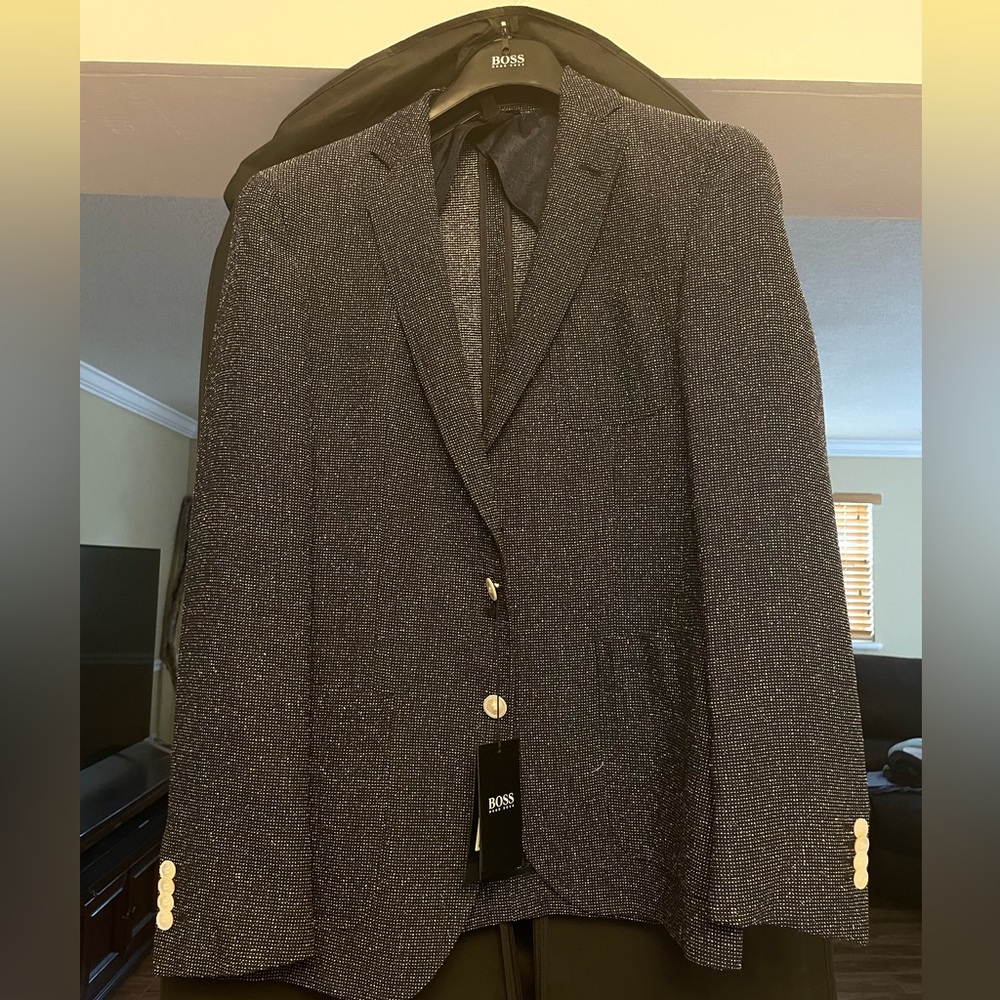 Navy and White Weaved Hugo Boss Jacket